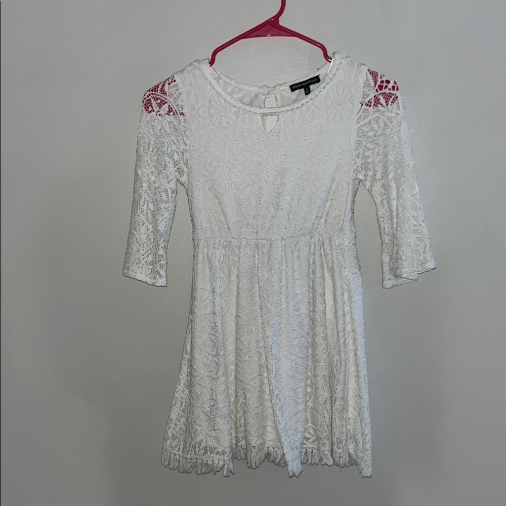 Sequin Hearts Ivory Crochet Lace Dress